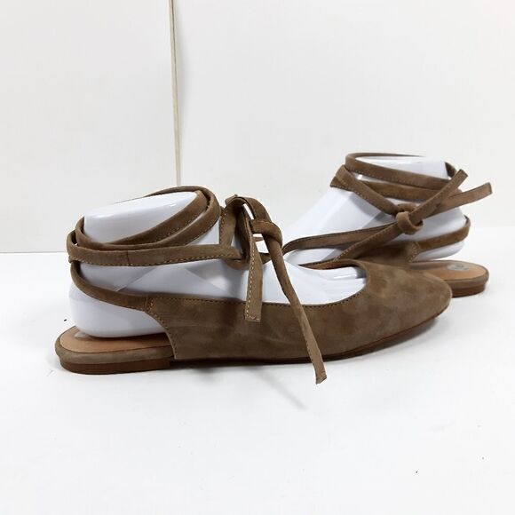 Madewell Women's April Ankle Wrap Flat Suede Leather Taupe Lace Up Flats Us9,5 - Picture 9 of 14